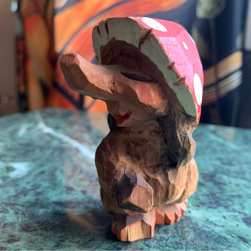 Henning Norway Handcarved Wood Mushroom Hat Head Troll Gnome Elf Folk Art Figure